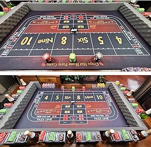 Premium Craps Tabletop Mat w/ Walls + Chips - 52 x 28 inches