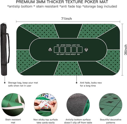 Premium Texas Hold 'Em Mat For Tabletop Play - 70 x 35 Inches