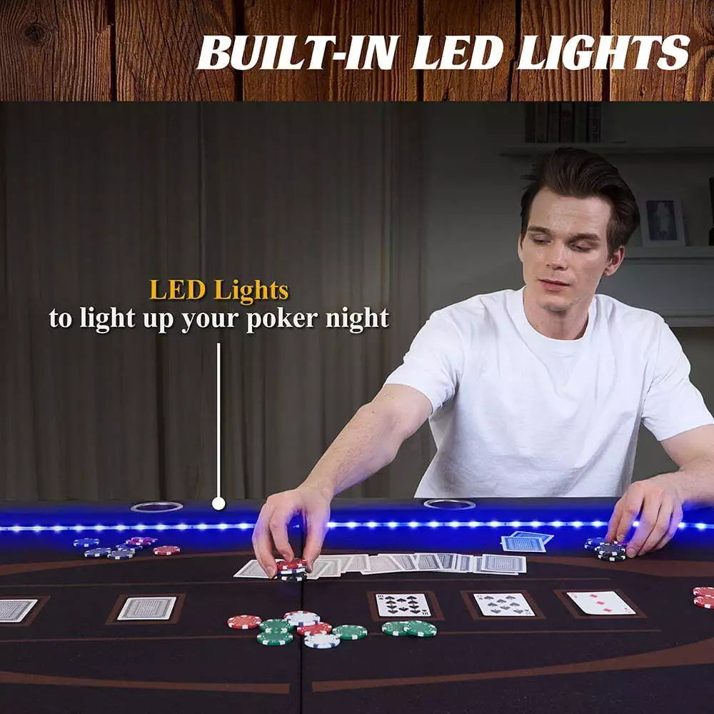 10 Person Poker Table w/ LED Lights & Cup Holder